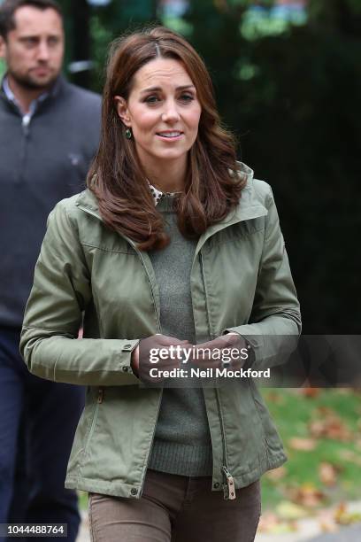 Catherine, Duchess of Cambridge during a visit to Sayers Croft Forest School and Wildlife Garden on October 2, 2018 in London, England. Sayers Croft...