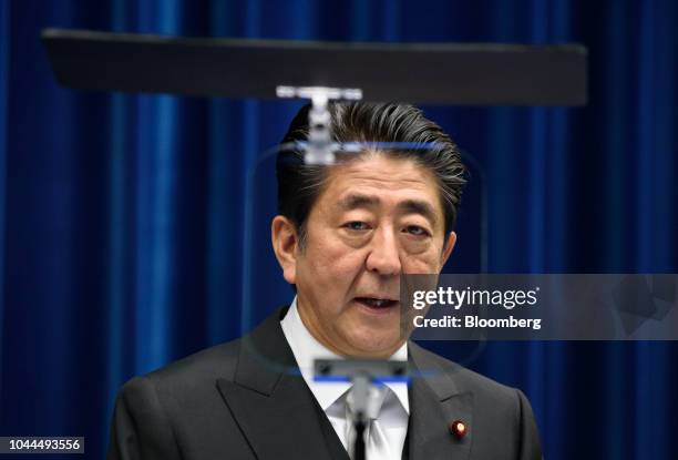 Shinzo Abe, Japan's prime minister, speaks during a news conference at the Prime Minister's official residence in Tokyo, Japan, on Tuesday, Oct. 2,...