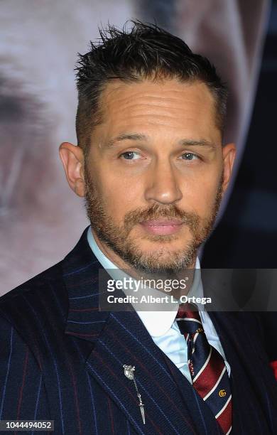 Actor Tom Hardy arrives for Premiere Of Columbia Pictures' "Venom" held at Regency Village Theatre on October 1, 2018 in Westwood, California.