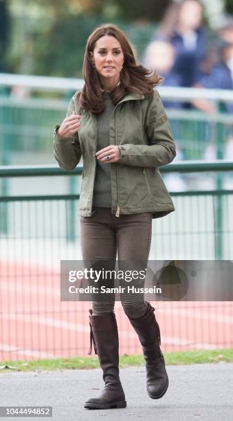 Catherine, Duchess of Cambridge during a visit to Sayers Croft Forest School and Wildlife Garden on October 2, 2018 in London, England. Sayers Croft...