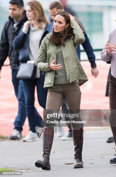 Catherine, Duchess of Cambridge during a visit to Sayers Croft Forest School and Wildlife Garden on October 2, 2018 in London, England. Sayers Croft...