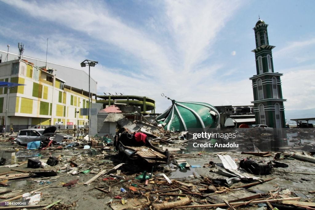 The condition of the Baiturrahman mosque after the earthquake and tsunami in Palu