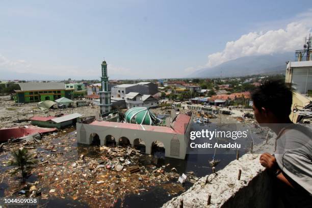Damaged Baiturrahman mosque is seen after being hit by the earthquake and tsunami waves, in the city of Palu, Central Sulawesi, Indonesia on 2...