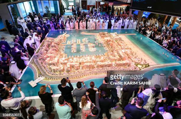 Dubai's Crown Prince, Sheikh Hamdan bin Mohammed bin Rashid Al-Maktoum , attends the Cityscape Exhibition 2018 at the Dubai World Trade Centre in the...