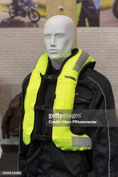 The Helite airbag vest is displayed at the 2018 Intermot trade fair on October 2, 2018 in Cologne, Germany. Intermot is the worlds second-largest...