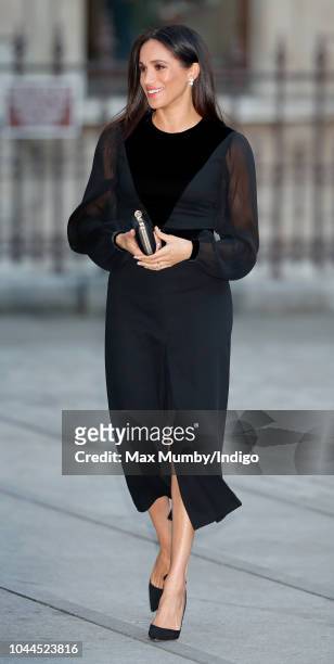 Meghan, Duchess of Sussex arrives to open 'Oceania' at the Royal Academy of Arts on September 25, 2018 in London, England. 'Oceania' is the...