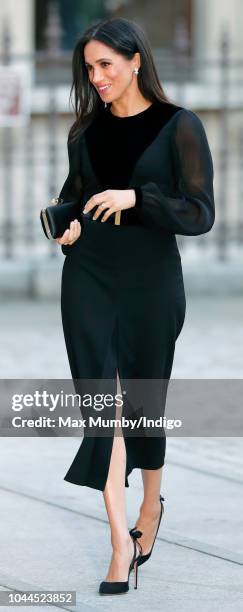 Meghan, Duchess of Sussex arrives to open 'Oceania' at the Royal Academy of Arts on September 25, 2018 in London, England. 'Oceania' is the...