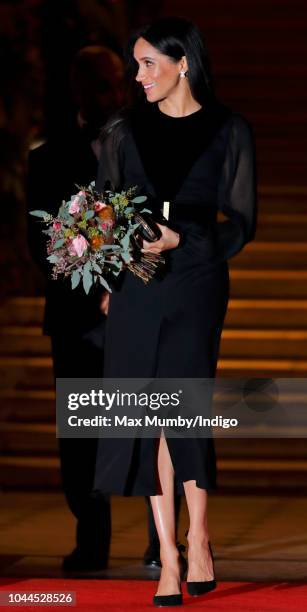 Meghan, Duchess of Sussex departs after opening 'Oceania' at the Royal Academy of Arts on September 25, 2018 in London, England. 'Oceania' is the...