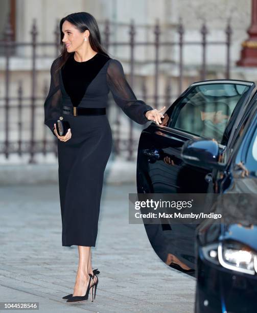 Meghan, Duchess of Sussex arrives to open 'Oceania' at the Royal Academy of Arts on September 25, 2018 in London, England. 'Oceania' is the...