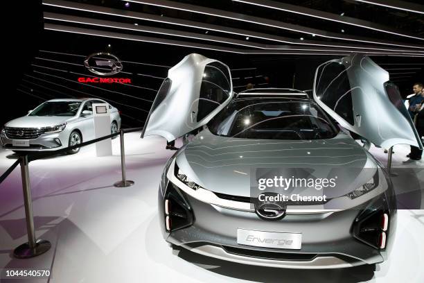 The Enverge electric concept car from Chinese automaker GAC is on display during the first press day of the Paris Motor Show at the Parc des...