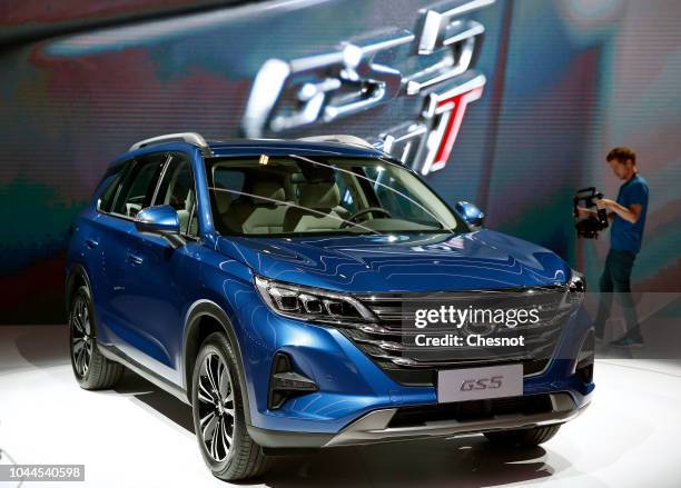 Model car from Chinese automaker Gac Motor is on display is on display during the first press day of the Paris Motor Show at the Parc des Expositions...