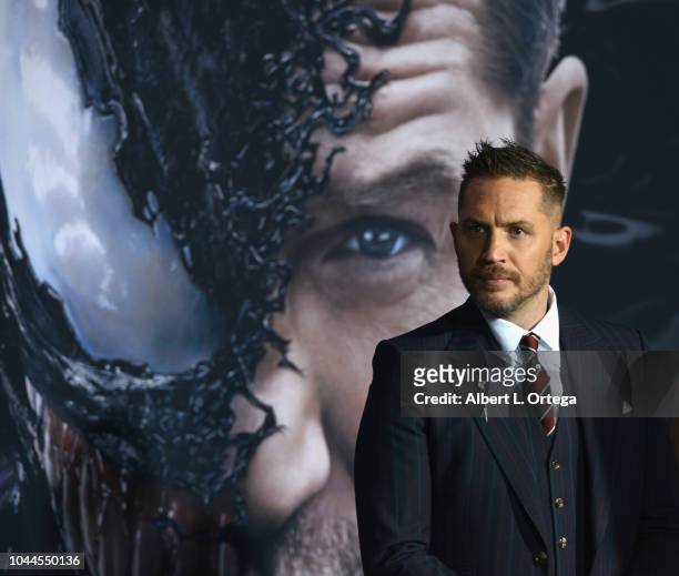 Actor Tom Hardy arrives for Premiere Of Columbia Pictures' "Venom" held at Regency Village Theatre on October 1, 2018 in Westwood, California.