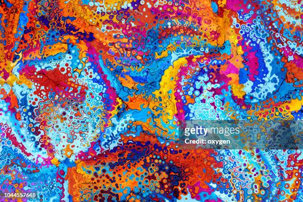 creative ebru background with abstract painted waves - polimero foto e immagini stock