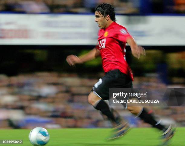 Manchester United's new Argentinian signing Carlos Tevez in action against Portsmouth during their Premiership football match at Fratton Park...