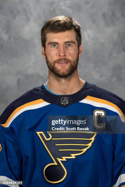 Alex Pietrangelo of the St. Louis Blues poses for his official headshot for the 2018-2019 season on September 13, 2018 in St. Louis, Missouri.