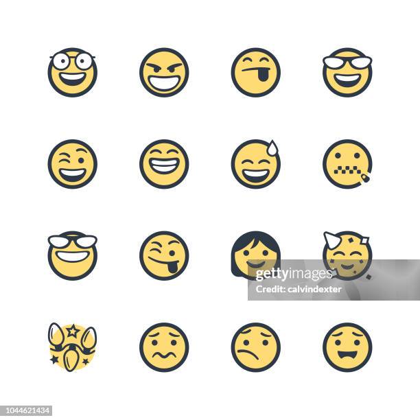 cute line art emoticons set - shy emoji stock illustrations