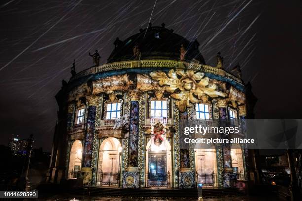 October 2018, Berlin: 02 October 2018, Germany, Berlin: The Bode-Museum is illuminated during the test lighting for the Festival of Lights . Photo:...