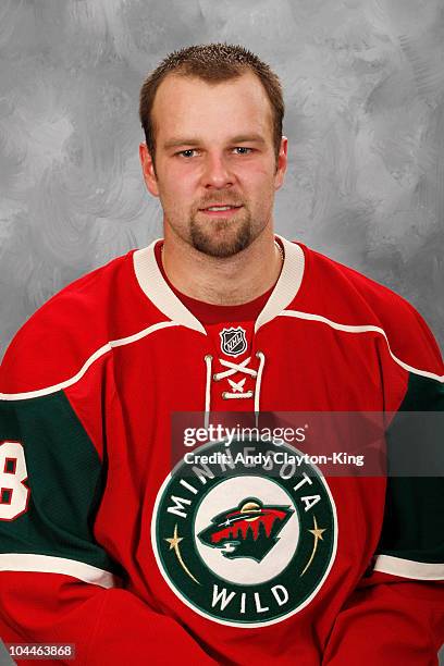 Guillaume Latendresse of the Minnesota Wild poses for his official headshot for the 2010-2011 NHL season at the Xcel Energy Center on September 17,...