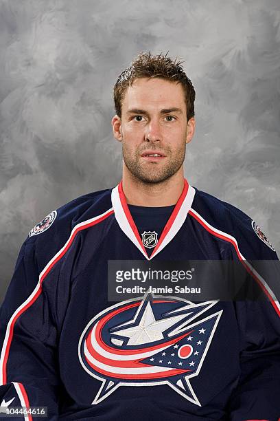 Ethan Moreau of the Columbus Blue Jackets poses for his official headshot for the 2010-2011 NHL season at Nationwide Arena on September 18, 2010 in...