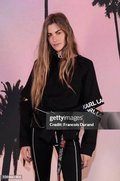 Clara Berry attends the launch of the Karl x Kaia collaboration capsule collection, on October 2, 2018 in Paris, France.