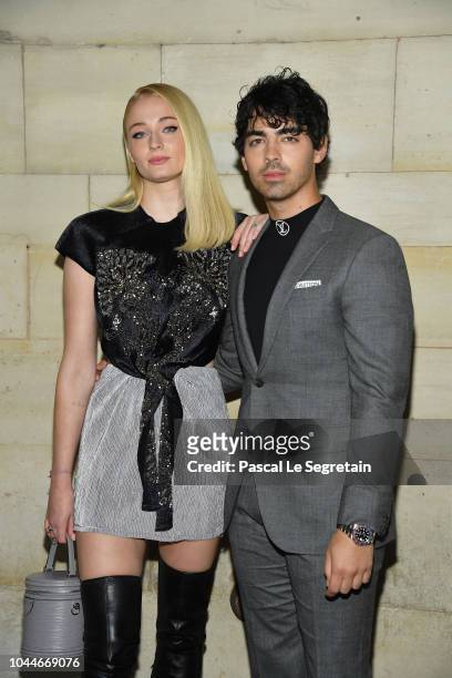 Sophie Turner and Joe Jonas attend the Louis Vuitton show as part of the Paris Fashion Week Womenswear Spring/Summer 2019 on October 2, 2018 in...