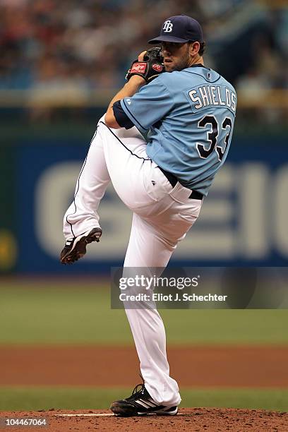 Pitcher James Shields of the Tampa Bay Rays winds up to deliver a pitch against the Seattle Mariners at Tropicana Field on September 26, 2010 in St....