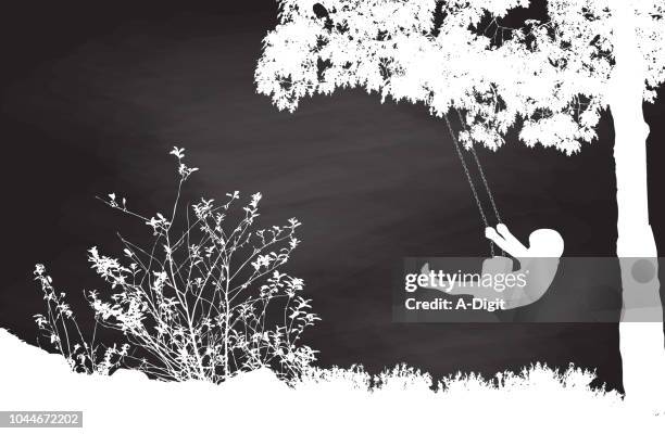 chalk tree swing - child swing stock illustrations