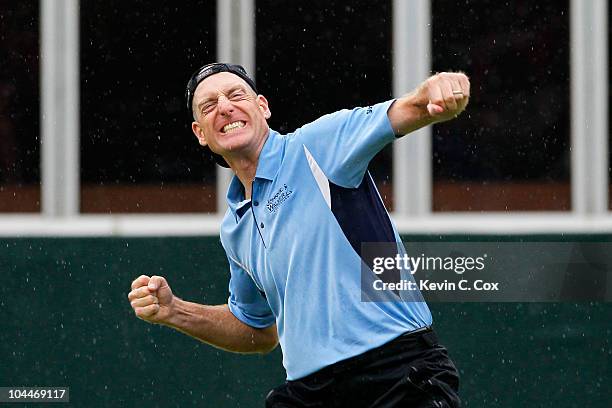 Jim Furyk celebrates winning the FedExCup and THE TOUR Championship presented by Coca-Cola, the final event of the PGA TOUR Playoffs for the...