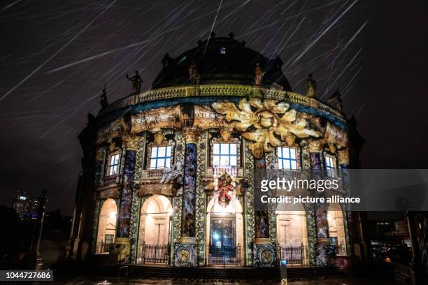 October 2018, Berlin: 02 October 2018, Germany, Berlin: The Bode-Museum is illuminated during the test lighting for the Festival of Lights . Photo:...