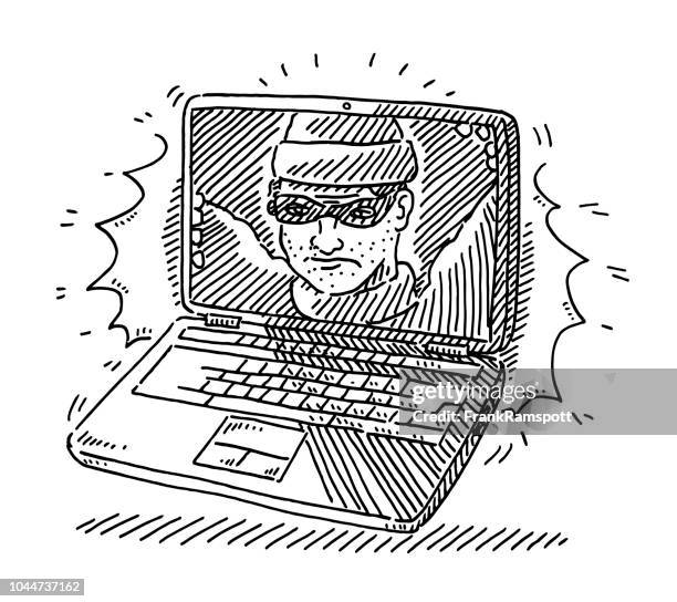 hacker attack laptop computer drawing - cracker isolated stock illustrations