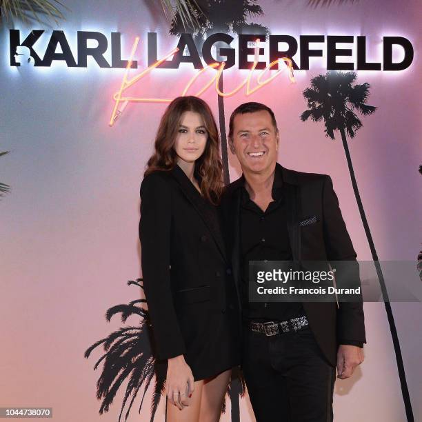 Kaia Gerber and Pier Paolo Righi celebrate the launch of the Karl x Kaia collaboration capsule collection, on October 2, 2018 in Paris, France.