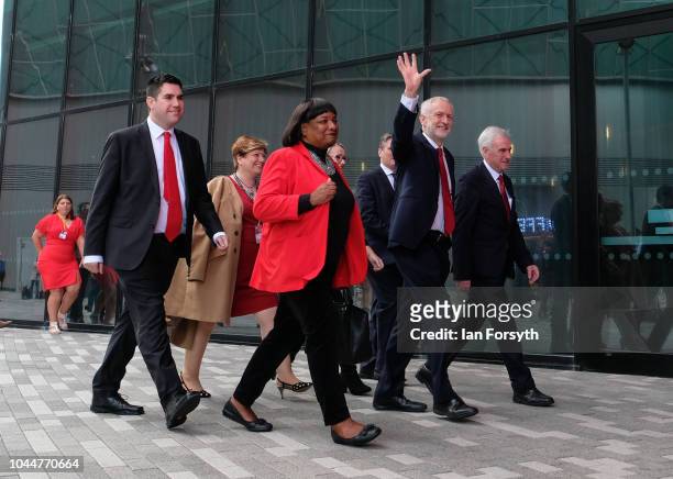 Labour Leader Jeremy Corbyn arrives with the shadow cabinet ahead of his speech to party delegates on the final day of the Labour Party Conference on...