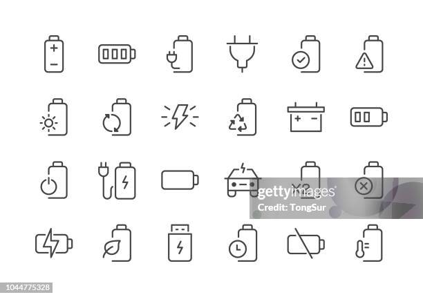 battery - regular line icons - battery stock illustrations
