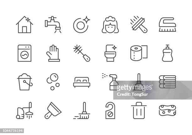 reinigung - linienbus-symbole - teller icon stock-grafiken, -clipart, -cartoons und -symbole