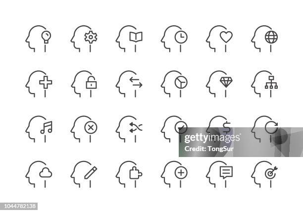 human brain process - regular line icons - regular stock illustrations