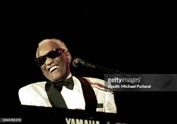 Ray Charles performs on stage, Wembley, London, June 1996.