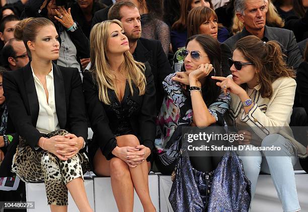 Alessia Piovan, Martina Stella, Benedetta Mazzini and Lola Schnabel attend the Roberto Cavalli Fashion Show as part of Milan Fashion Week Womenswear...