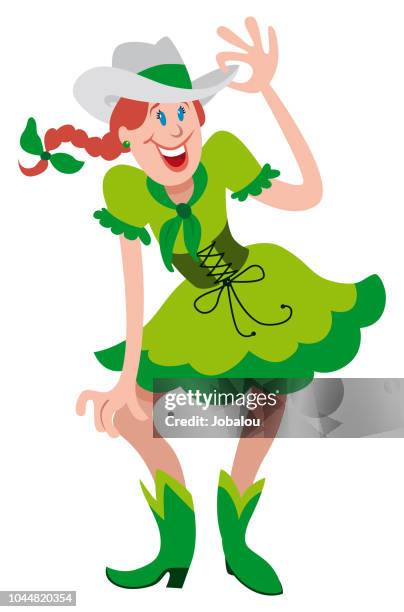 cowgirl dancer cartoon - barn dance stock illustrations
