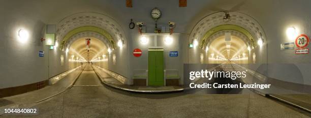 view into old elbtunnel at hamburg harbour, hamburg, germany - elbe stock-fotos und bilder