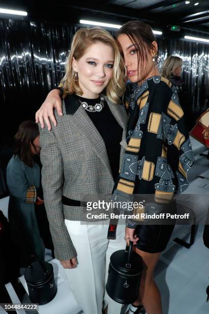 Lea Seydoux and Adele Exarchopoulos attend the Louis Vuitton show as part of the Paris Fashion Week Womenswear Spring/Summer 2019 on October 2, 2018...
