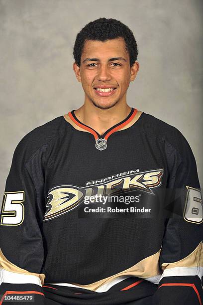 Emerson Etem of the Anaheim Ducks poses for his official headshot for the 2010-2011NHL season at Honda Center on September 17, 2010 in Anaheim,...