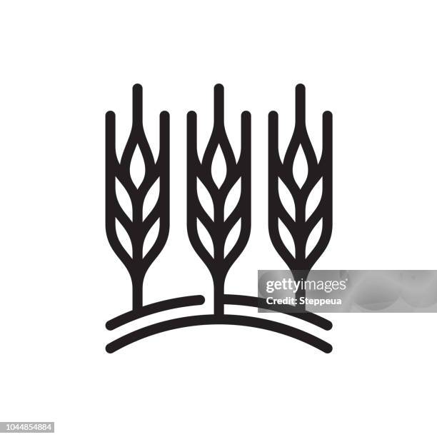 wheat field line icon - farm logo stock illustrations