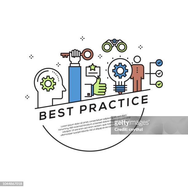 best practice concept flat line icons - learning objectives text stock illustrations