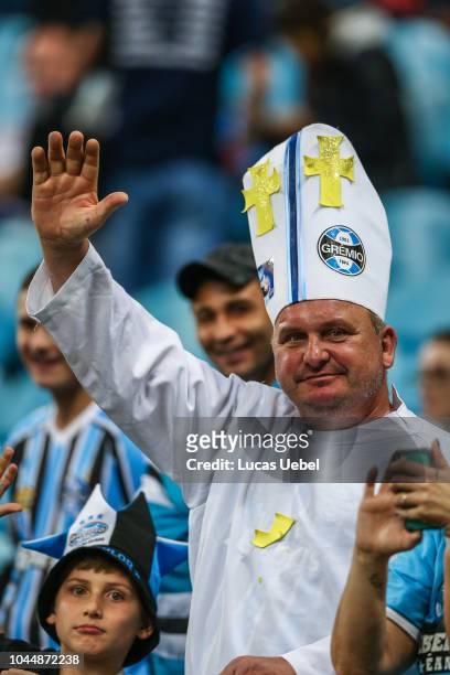 Gremio fans look on before the match between Gremio and Atletico Tucuman, part of Copa Conmebol Libertadores 2018, at Arena do Gremio on October 02...