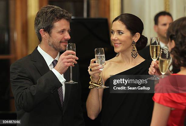 Danish Crown Prince Frederik and Danish Crown Princess Mary, who is pregnant with twins, attend a reception and dinner in their honour at Schloss...