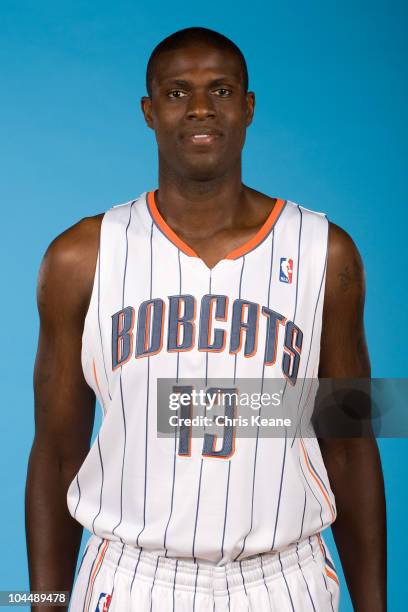 Charlotte Bobcats Nazr Mohammed poses for a portrait during 2010 NBA Media Day at Time Warner Cable Arena on September 27, 2010 in Charlotte, North...