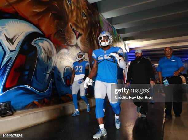 Head coach Matt Patricia of the Detroit Lions and Darius Slay of the Detroit Lions walk down the tunnel prior to the start of their game against the...