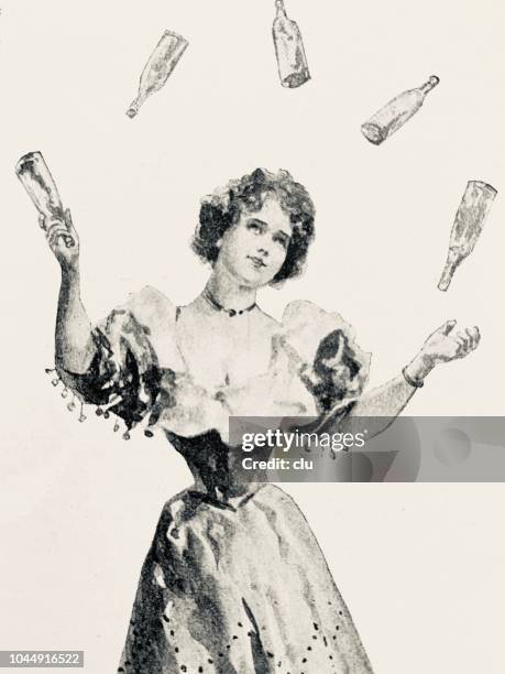 young woman juggling bottles - woman juggling stock illustrations