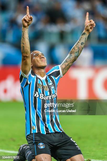 Jael of Gremio celebrates their forth goal during the match between Gremio and Atletico Tucuman, part of Copa Conmebol Libertadores 2018, at Arena do...