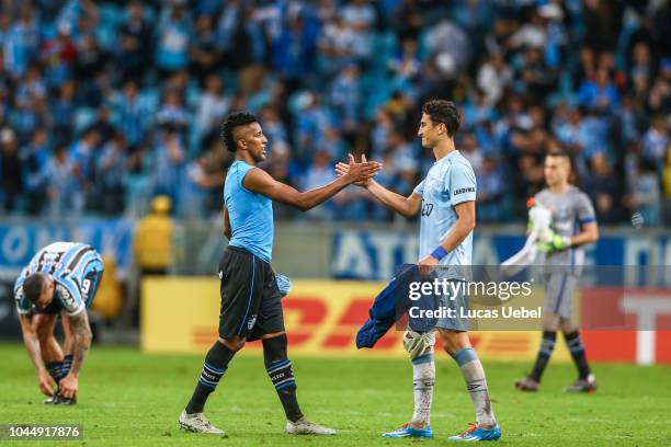 Bruno Cortez of Gremio and Andres Lamas of Atletico Tucuman during the match between Gremio and Atletico Tucuman, part of Copa Conmebol Libertadores...